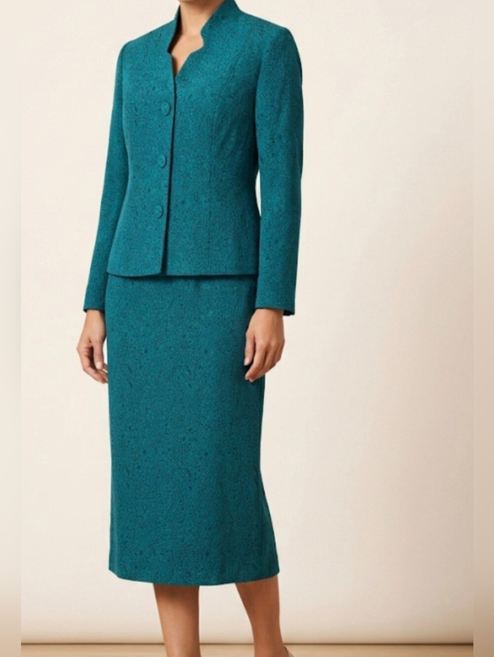 Miss Dorby Teal Paisley Midi  Skirt -‎ Women's Skirt Size 14P